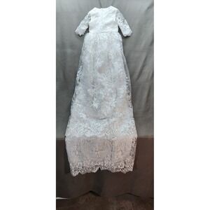 White Lace Cotton Children's Christening Gown Dress Long Sleeve with Bonnet